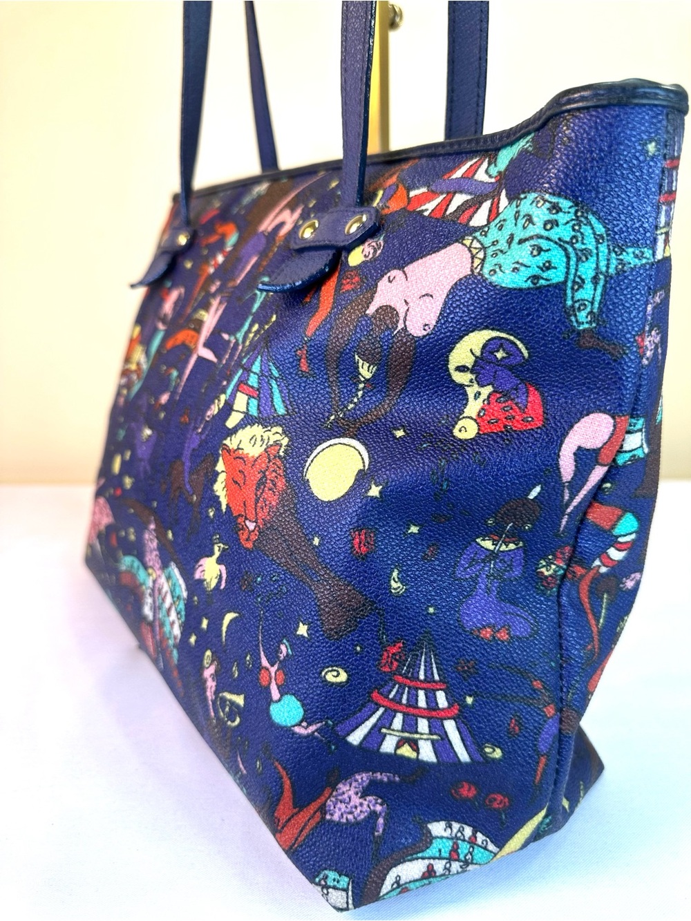 Piero Guidi Chiara Tote “Magic Circus” Coated Canvas Calfskin Straps Italy - Picture 9 of 17